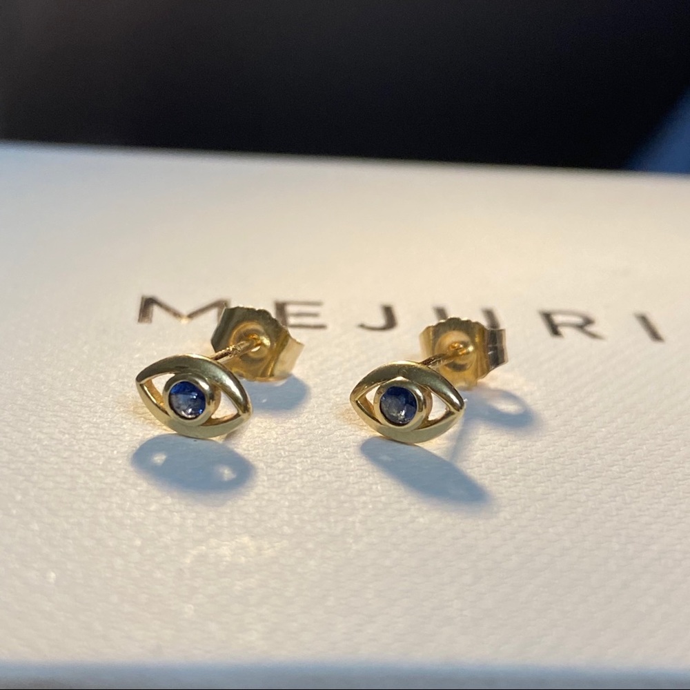 RARE Mejuri Blue Sapphire Evil Eye Studs